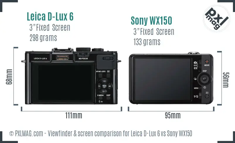 Leica D-Lux 6 vs Sony WX150 Screen and Viewfinder comparison