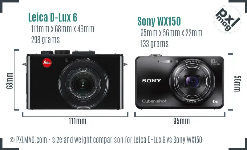 Leica D-Lux 6 vs Sony WX150 size comparison
