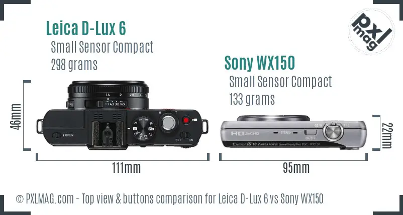Leica D-Lux 6 vs Sony WX150 top view buttons comparison