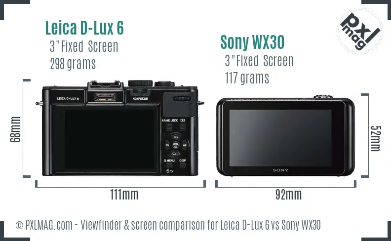 Leica D-Lux 6 vs Sony WX30 Screen and Viewfinder comparison