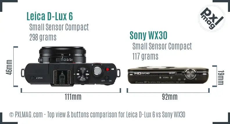 Leica D-Lux 6 vs Sony WX30 top view buttons comparison