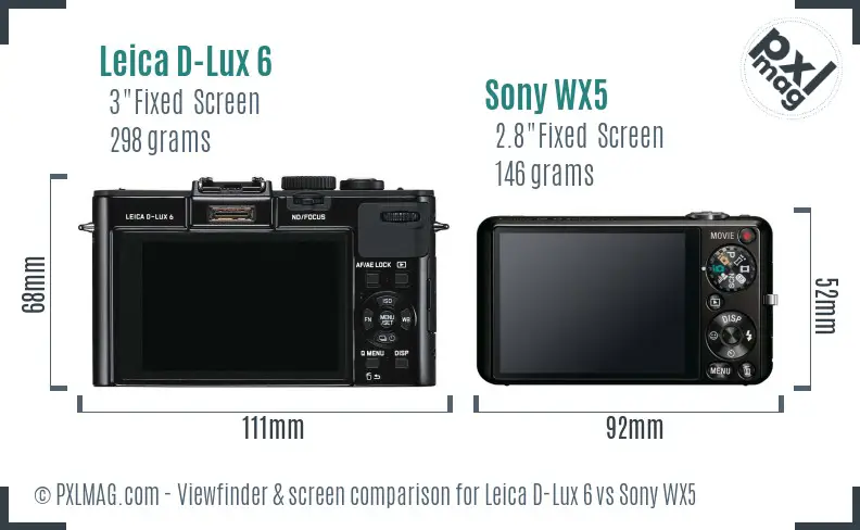 Leica D-Lux 6 vs Sony WX5 Screen and Viewfinder comparison