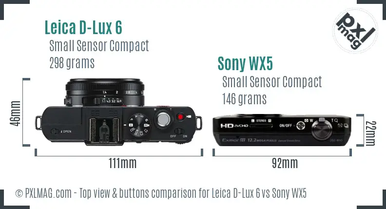 Leica D-Lux 6 vs Sony WX5 top view buttons comparison