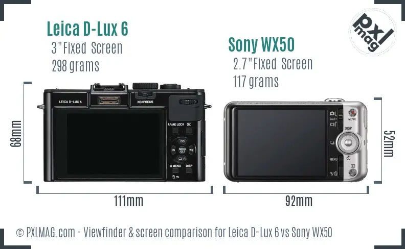 Leica D-Lux 6 vs Sony WX50 Screen and Viewfinder comparison