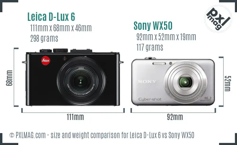 Leica D-Lux 6 vs Sony WX50 size comparison