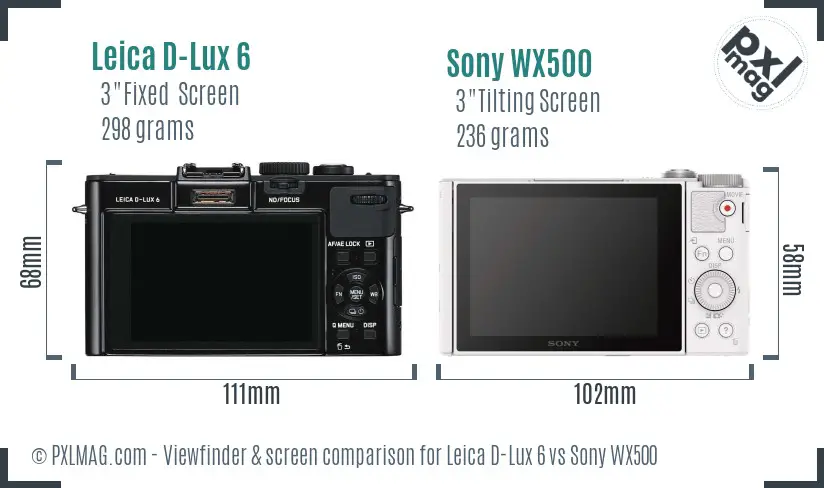 Leica D-Lux 6 vs Sony WX500 Screen and Viewfinder comparison Leica D-Lux 6 vs Sony WX500 Screen and Viewfinder comparison