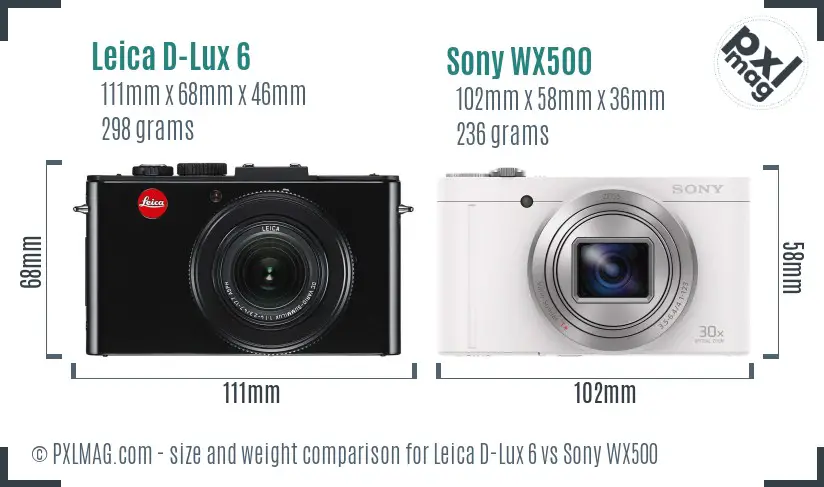 Leica D-Lux 6 vs Sony WX500 size comparison Leica D-Lux 6 vs Sony WX500 size comparison