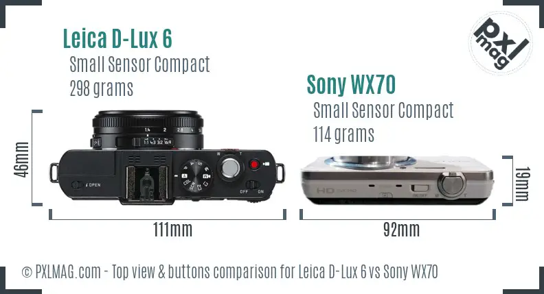 Leica D-Lux 6 vs Sony WX70 top view buttons comparison Leica D-Lux 6 vs Sony WX70 top view buttons comparison