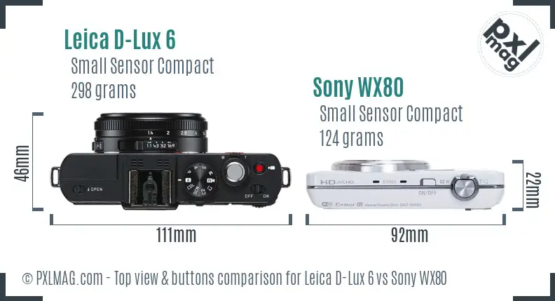 Leica D-Lux 6 vs Sony WX80 top view buttons comparison Leica D-Lux 6 vs Sony WX80 top view buttons comparison