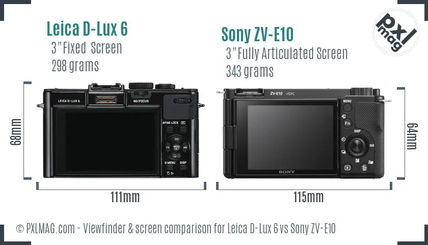 Leica D-Lux 6 vs Sony ZV-E10 Screen and Viewfinder comparison