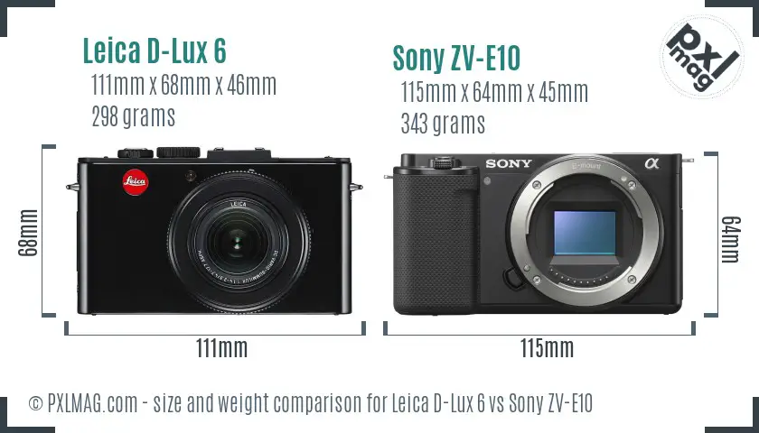 Leica D-Lux 6 vs Sony ZV-E10 size comparison