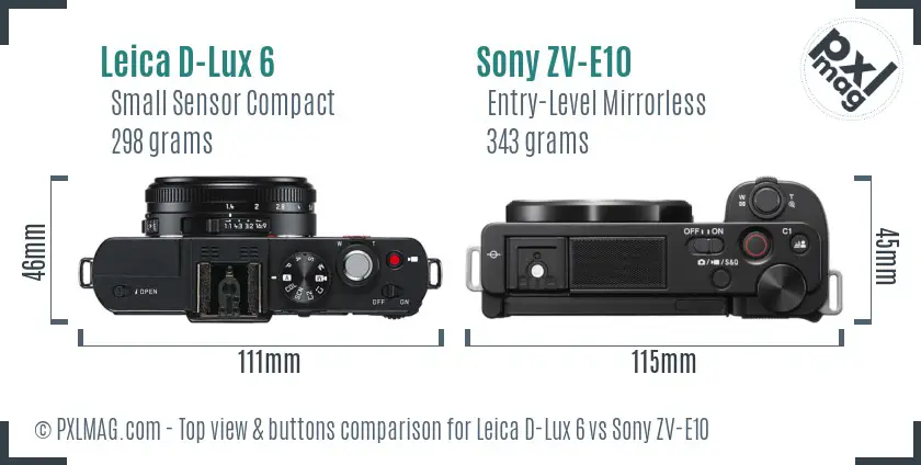 Leica D-Lux 6 vs Sony ZV-E10 top view buttons comparison