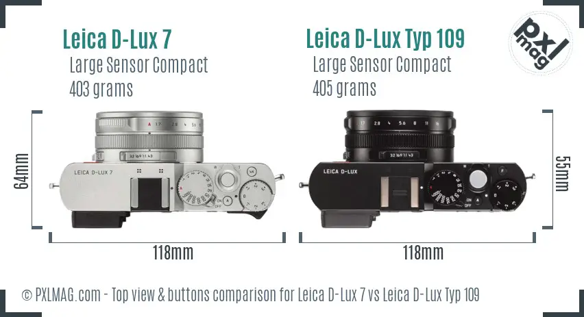 Leica D-Lux 7 vs Leica D-Lux Typ 109 top view buttons comparison