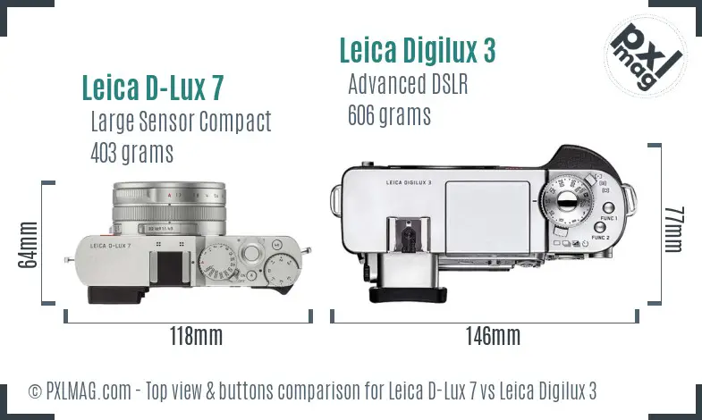 Leica D-Lux 7 vs Leica Digilux 3 top view buttons comparison Leica D-Lux 7 vs Leica Digilux 3 top view buttons comparison