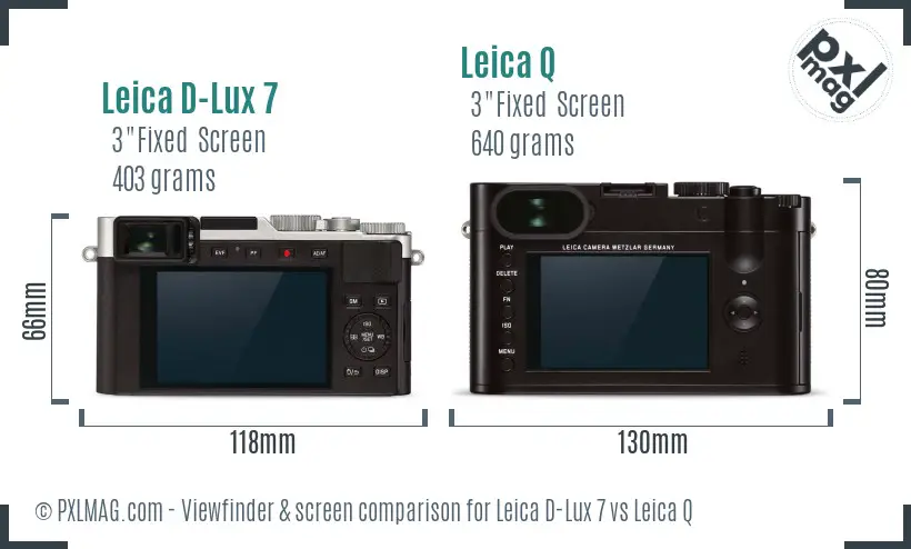 Leica D-Lux 7 vs Leica Q Screen and Viewfinder comparison