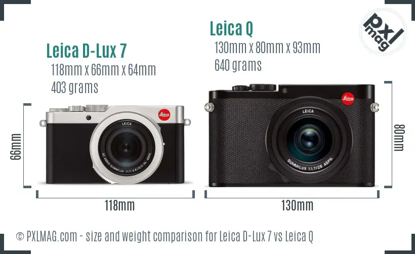 Leica D-Lux 7 vs Leica Q size comparison