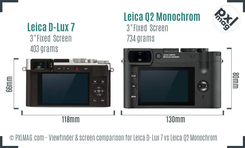 Leica D-Lux 7 vs Leica Q2 Monochrom Screen and Viewfinder comparison