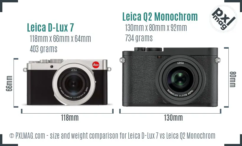 Leica D-Lux 7 vs Leica Q2 Monochrom size comparison
