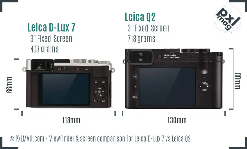 Leica D-Lux 7 vs Leica Q2 Screen and Viewfinder comparison