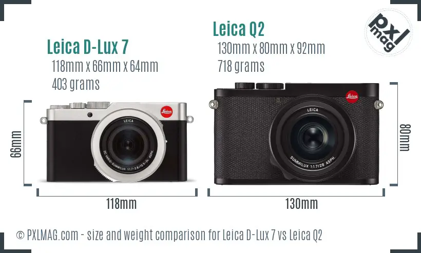 Leica D-Lux 7 vs Leica Q2 size comparison