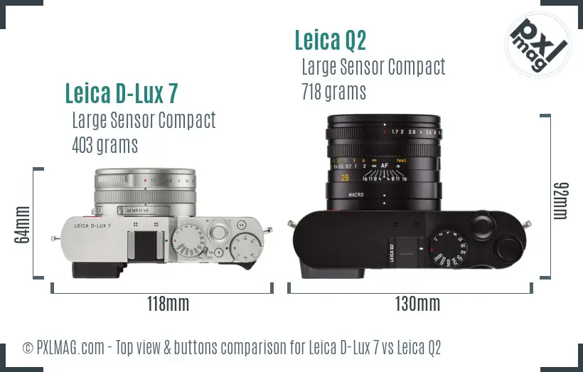 Leica D-Lux 7 vs Leica Q2 top view buttons comparison