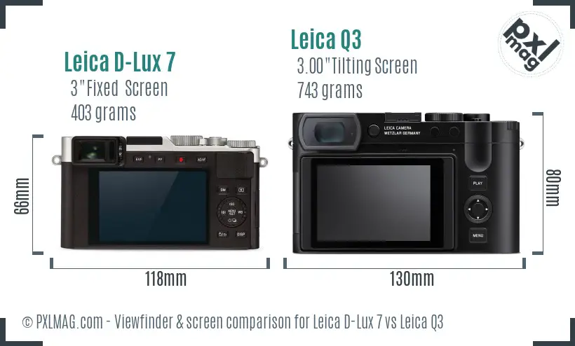 Leica D-Lux 7 vs Leica Q3 Screen and Viewfinder comparison