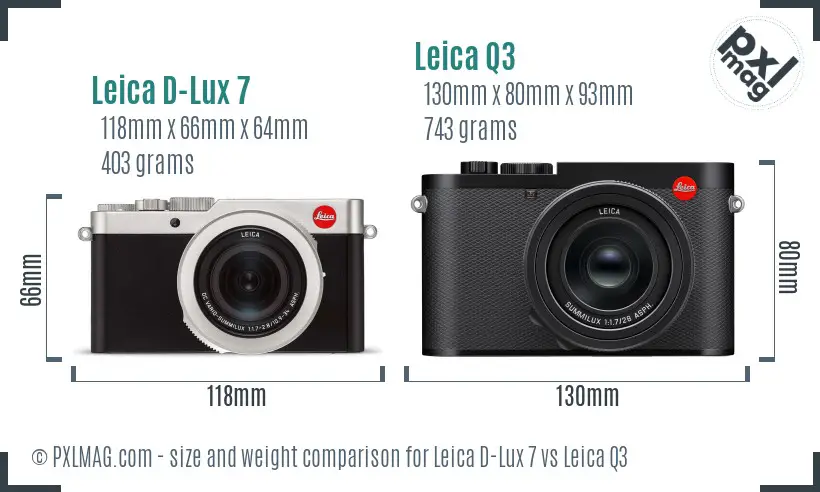 Leica D-Lux 7 vs Leica Q3 size comparison