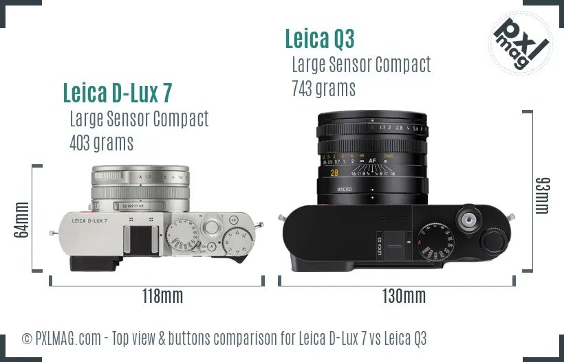 Leica D-Lux 7 vs Leica Q3 top view buttons comparison