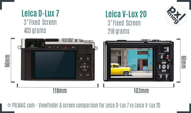Leica D-Lux 7 vs Leica V-Lux 20 Screen and Viewfinder comparison Leica D-Lux 7 vs Leica V-Lux 20 Screen and Viewfinder comparison