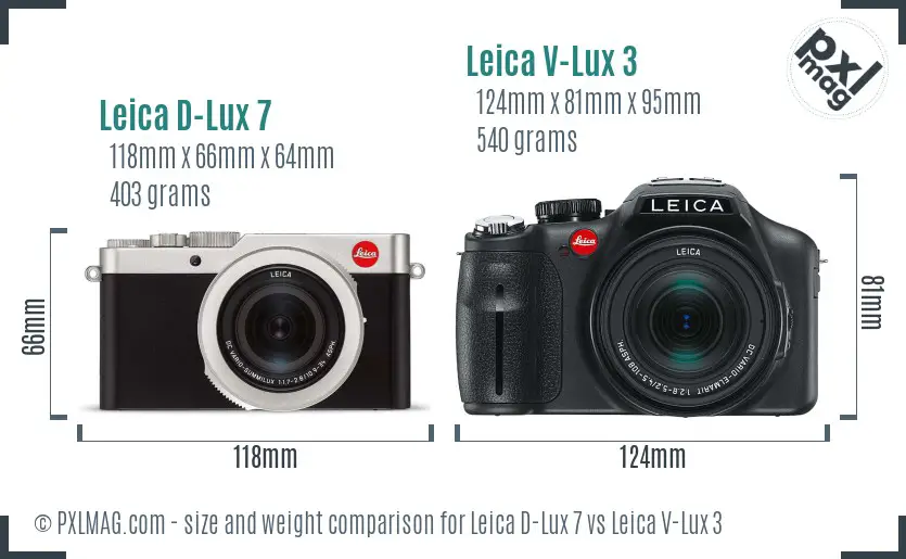 Leica D-Lux 7 vs Leica V-Lux 3 size comparison Leica D-Lux 7 vs Leica V-Lux 3 size comparison