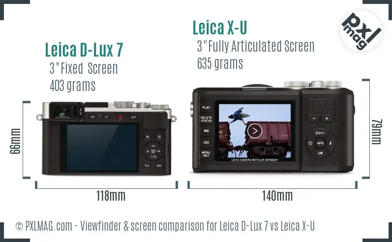 Leica D-Lux 7 vs Leica X-U Screen and Viewfinder comparison