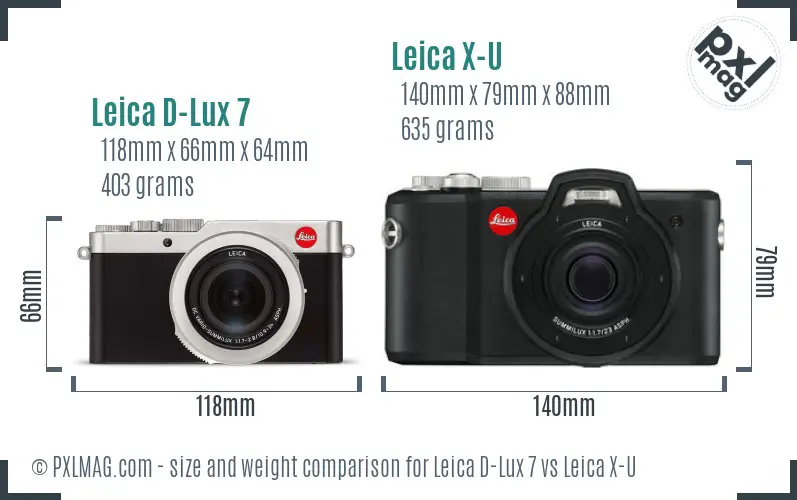 Leica D-Lux 7 vs Leica X-U size comparison