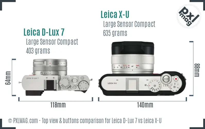 Leica D-Lux 7 vs Leica X-U top view buttons comparison