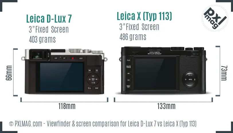 Leica D-Lux 7 vs Leica X (Typ 113) Screen and Viewfinder comparison