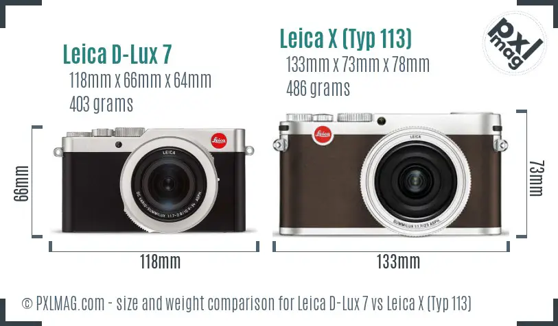 Leica D-Lux 7 vs Leica X (Typ 113) size comparison