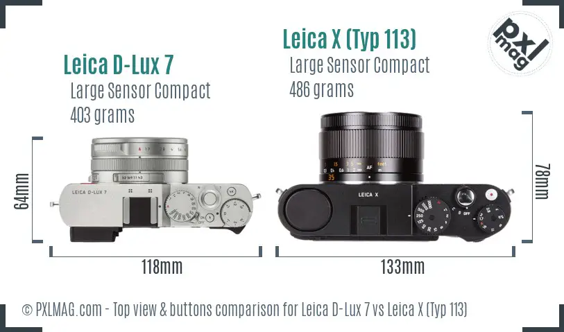 Leica D-Lux 7 vs Leica X (Typ 113) top view buttons comparison