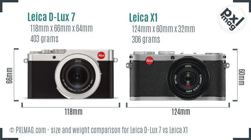 Leica D-Lux 7 vs Leica X1 size comparison
