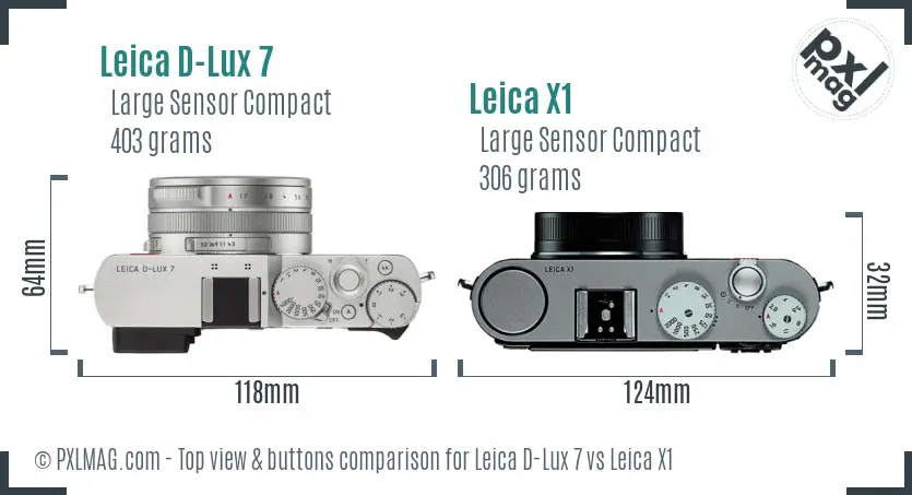 Leica D-Lux 7 vs Leica X1 top view buttons comparison