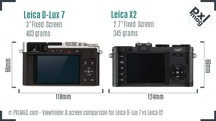 Leica D-Lux 7 vs Leica X2 Screen and Viewfinder comparison