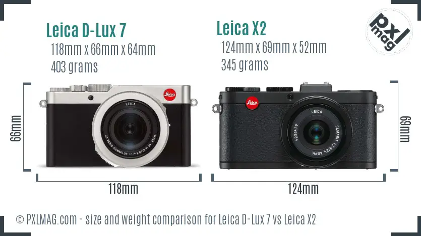 Leica D-Lux 7 vs Leica X2 size comparison