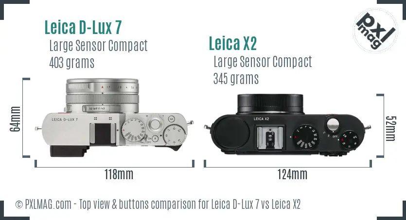 Leica D-Lux 7 vs Leica X2 top view buttons comparison