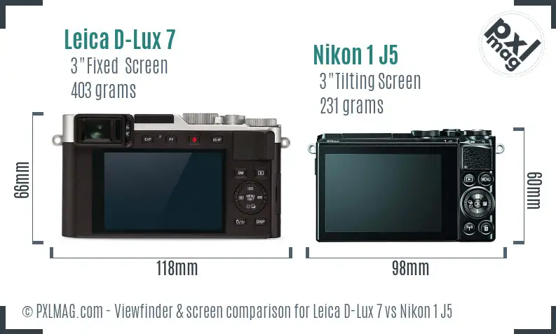 Leica D-Lux 7 vs Nikon 1 J5 Screen and Viewfinder comparison