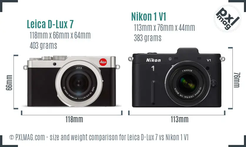 Leica D-Lux 7 vs Nikon 1 V1 size comparison Leica D-Lux 7 vs Nikon 1 V1 size comparison