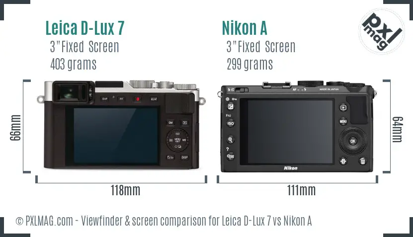 Leica D-Lux 7 vs Nikon A Screen and Viewfinder comparison