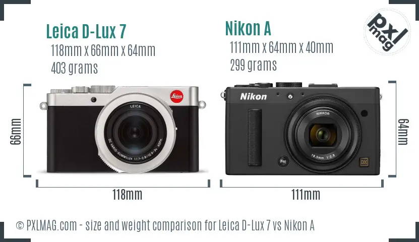 Leica D-Lux 7 vs Nikon A size comparison