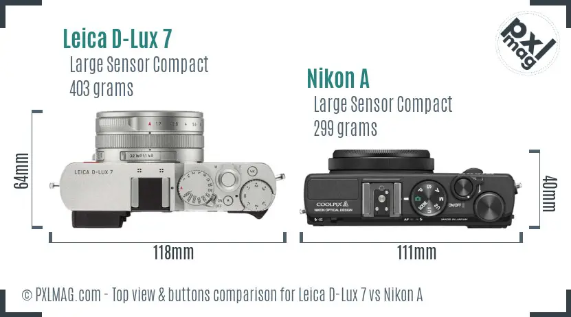 Leica D-Lux 7 vs Nikon A top view buttons comparison