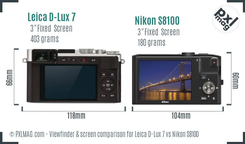 Leica D-Lux 7 vs Nikon S8100 Screen and Viewfinder comparison