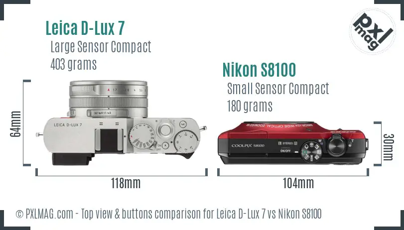 Leica D-Lux 7 vs Nikon S8100 top view buttons comparison