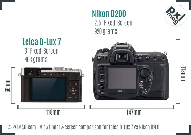 Leica D-Lux 7 vs Nikon D200 Screen and Viewfinder comparison