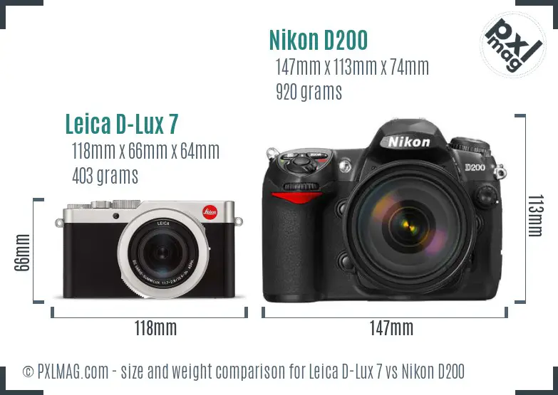 Leica D-Lux 7 vs Nikon D200 size comparison